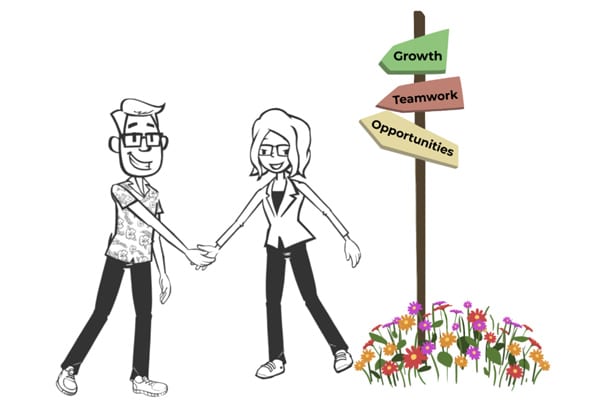 Doodle drawing of Charis and Ted meeting